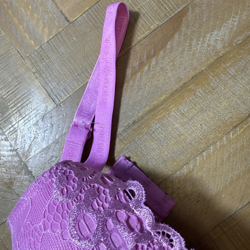 Juicy Couture Bra 36D Pink Lace Push Up Padded Y2K McBling Coquette Lingerie - Picture 6 of 9